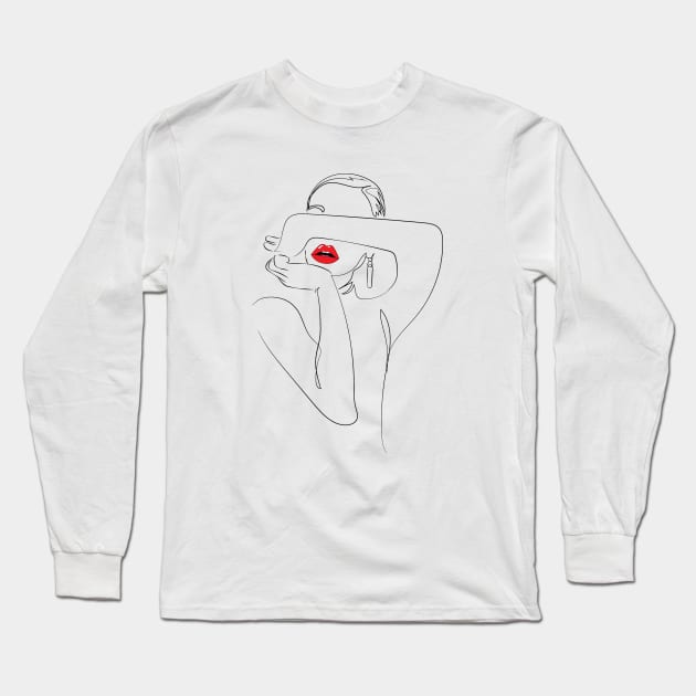 Women Red Lips Kisses Long Sleeve T-Shirt by MisqaPi Design